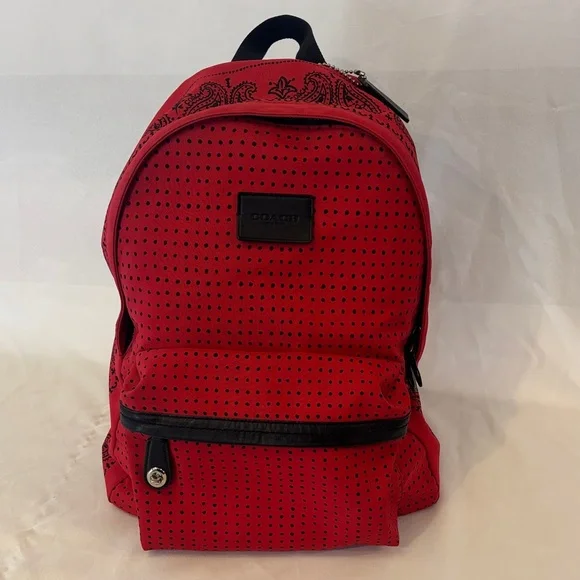 Coach Red and Black Paisley Perforated Backpack - Picture 1 of 12